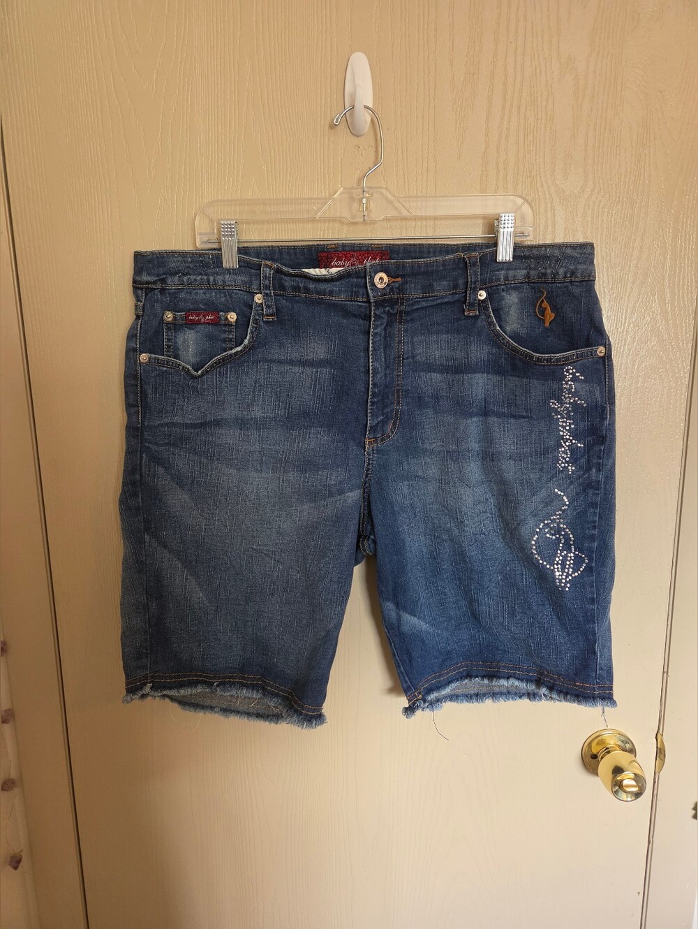 Baby Phat Medium Wash Knee Length Denim Shorts With Gemstones Womens 20